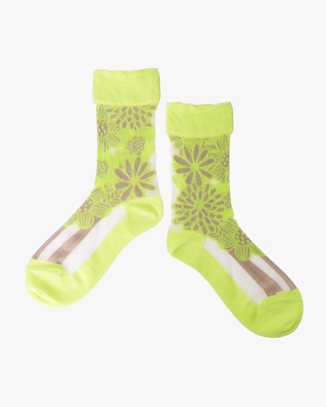 Debby Co. Crew Socks, Andeotte Collection, Yellow/Green Flower