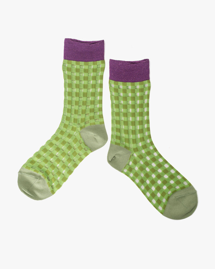 Debby Co. Crew Socks, Andeotte Collection, Gingham Green