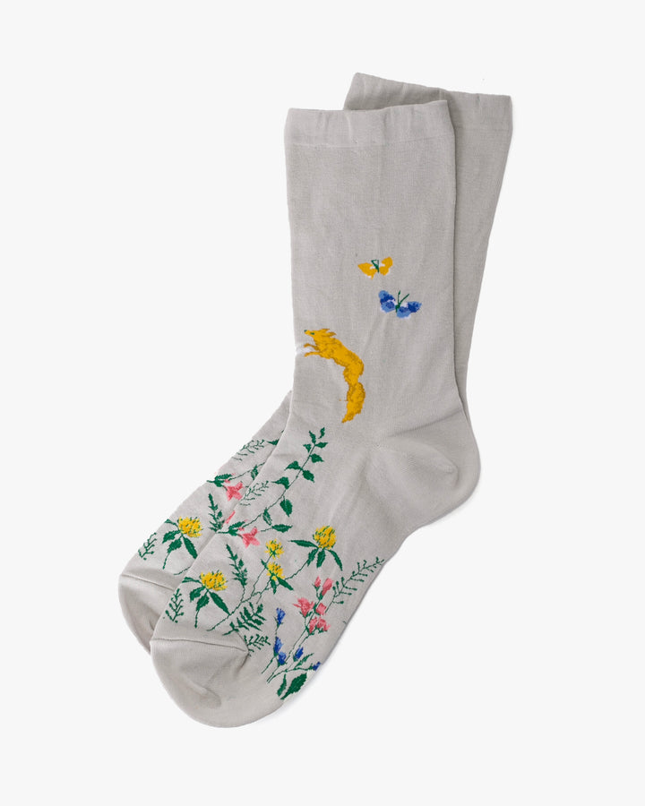 Debby Co. Crew Socks, Andeotte Collection, Botanical Dance Gray