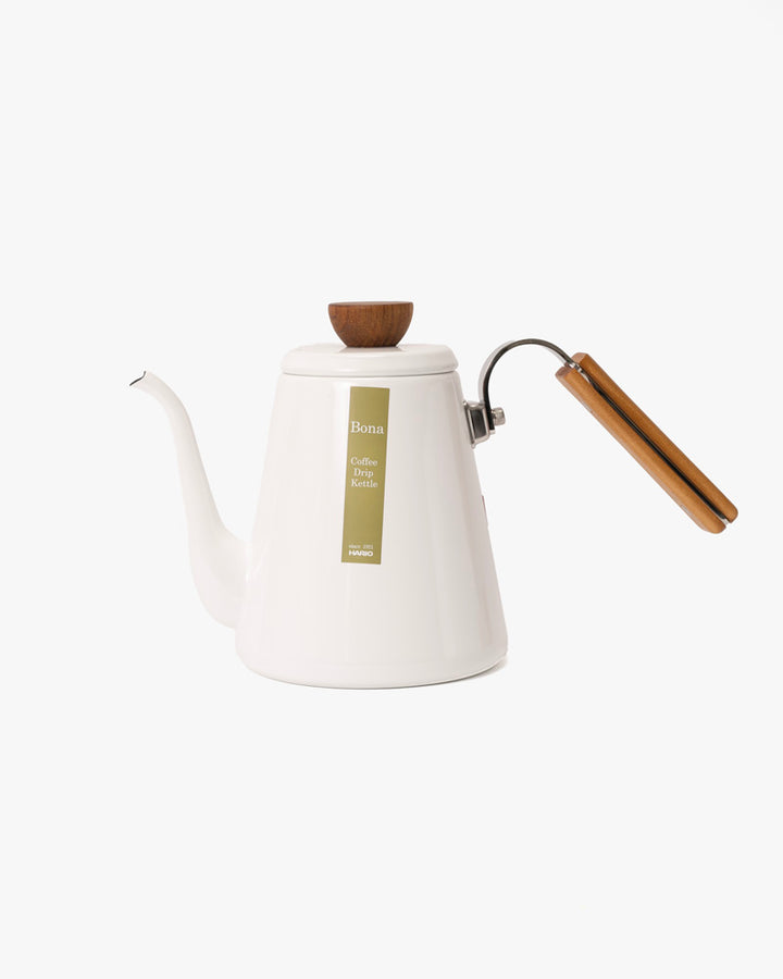 Hario, "Bona" Enamel Pour Over Coffee Kettle, White