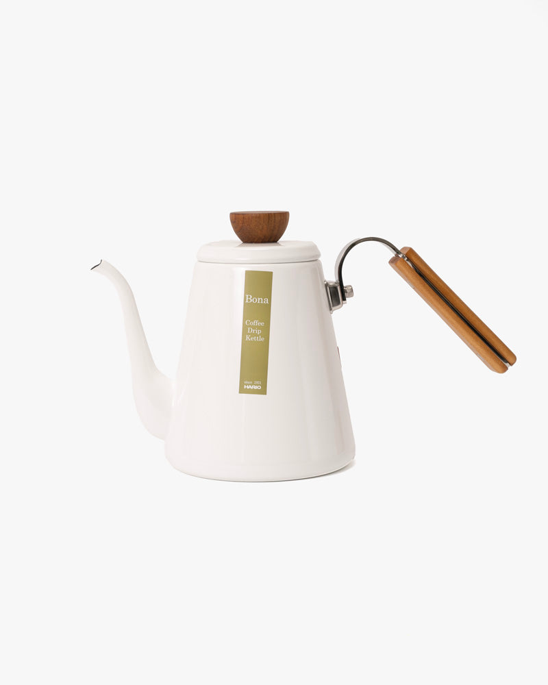 Hario, "Bona" Enamel Pour Over Coffee Kettle, White