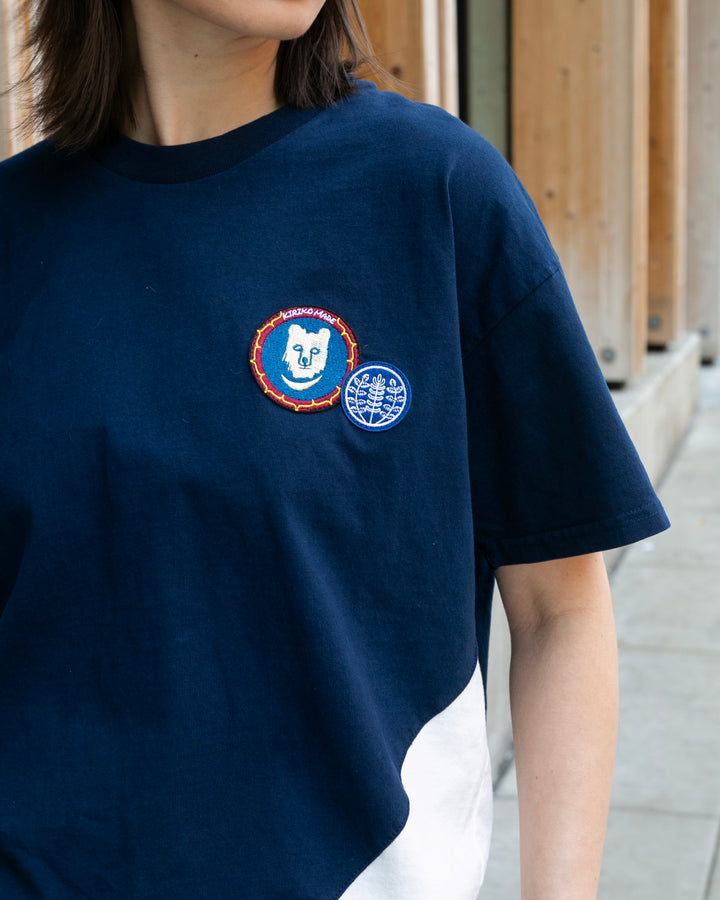 Kiriko Original Tee, 8 oz Cotton, Two Tone Tee with Two Patches, Navy with White