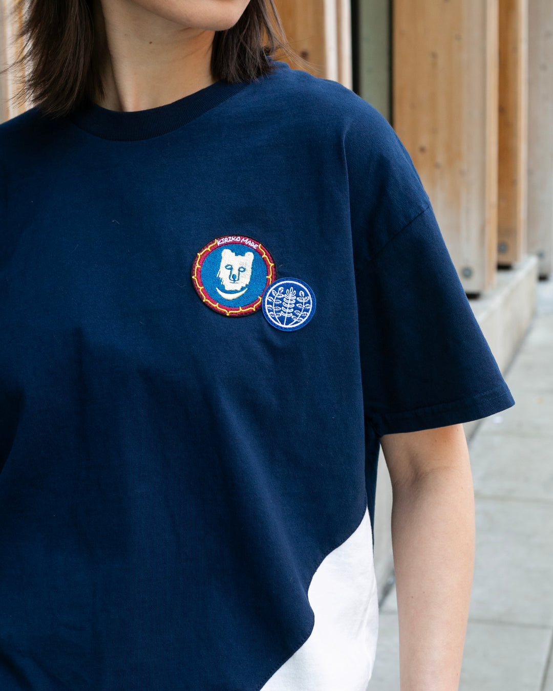 Kiriko Original Tee, 8 oz Cotton, Two Tone Tee with Two Patches, Navy with White