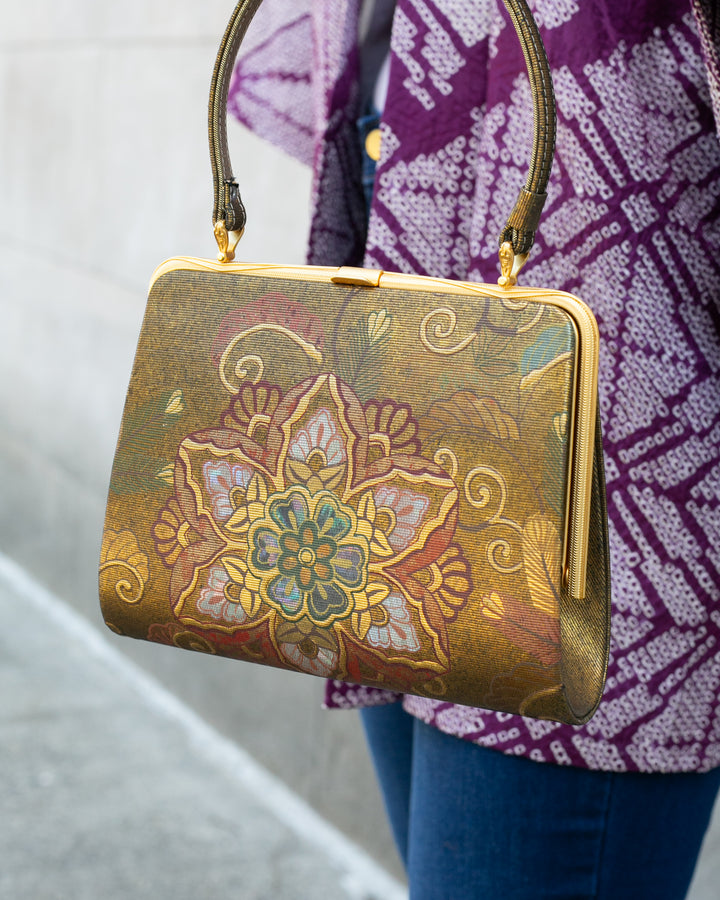 Vintage Bag, Purse, Gold Flowers