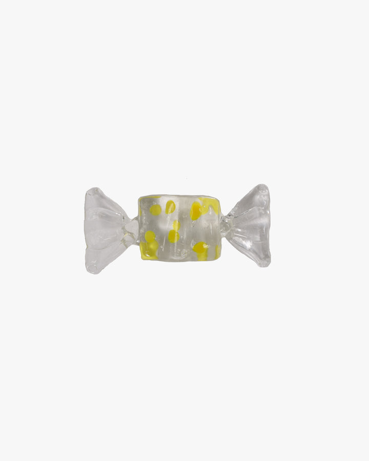 Glass Spoon Rest, Bisque, Yellow Polka Dot