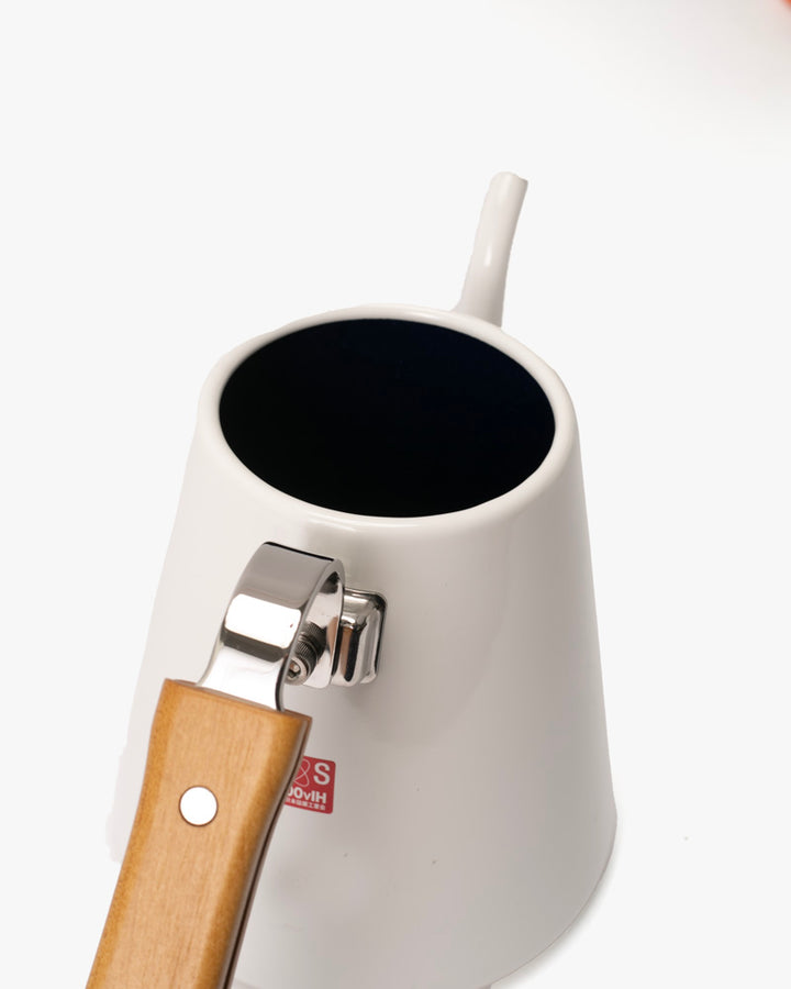 Hario, "Bona" Enamel Pour Over Coffee Kettle, White