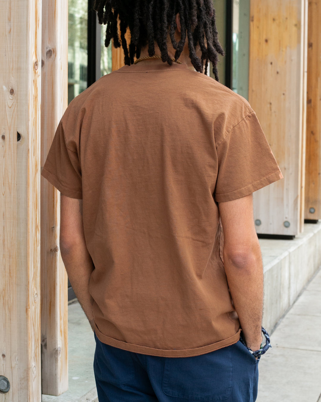 Kiriko Original Tee, 8oz Cotton, Henley Tee, Terracotta with Chambray, Indigo Shippou