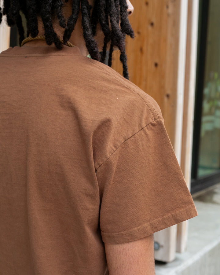 Kiriko Original Tee, 8oz Cotton, Henley Tee, Terracotta with Chambray, Indigo Shippou