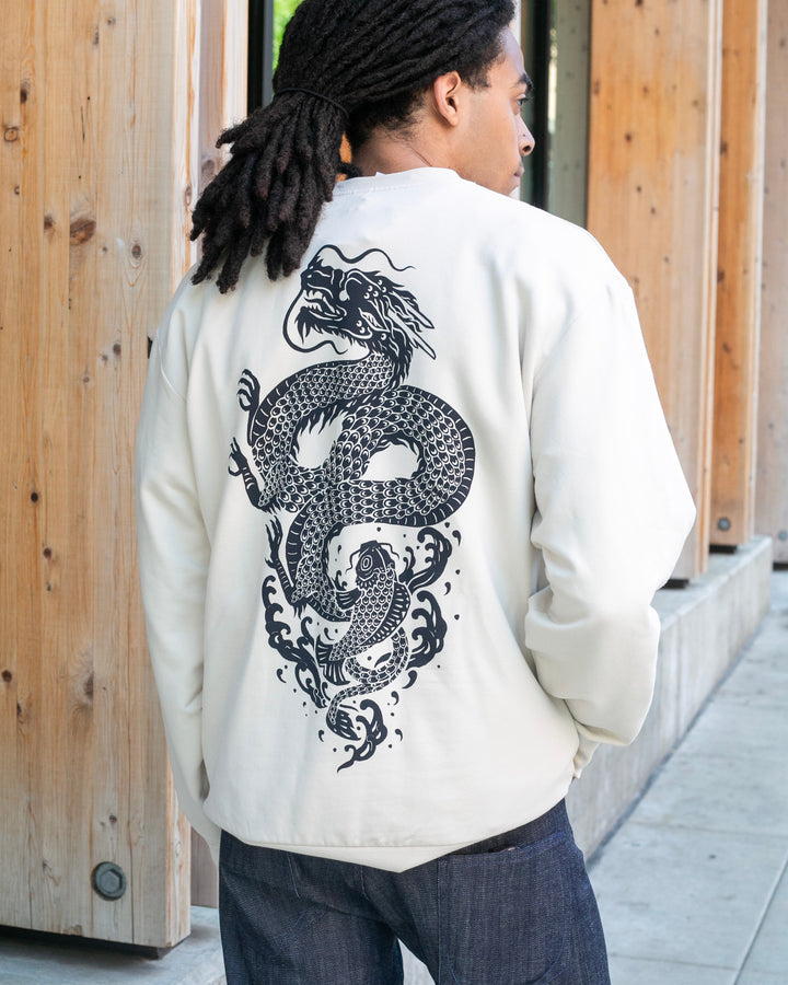 Kiriko Original Crewneck, Printed Koi-Dragon, Cream