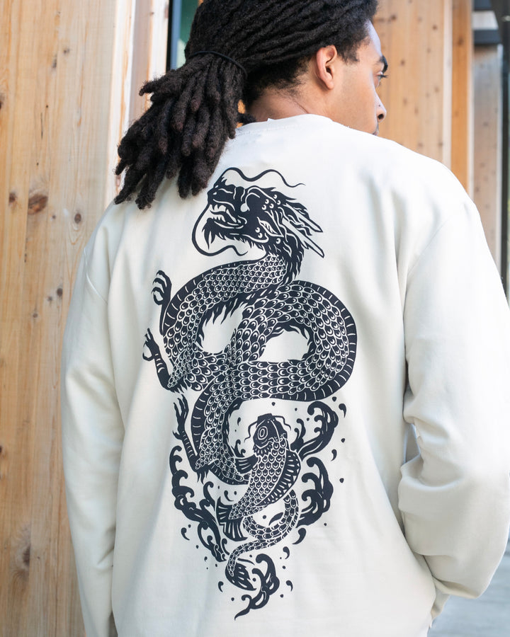 Kiriko Original Crewneck, Printed Koi-Dragon, Cream