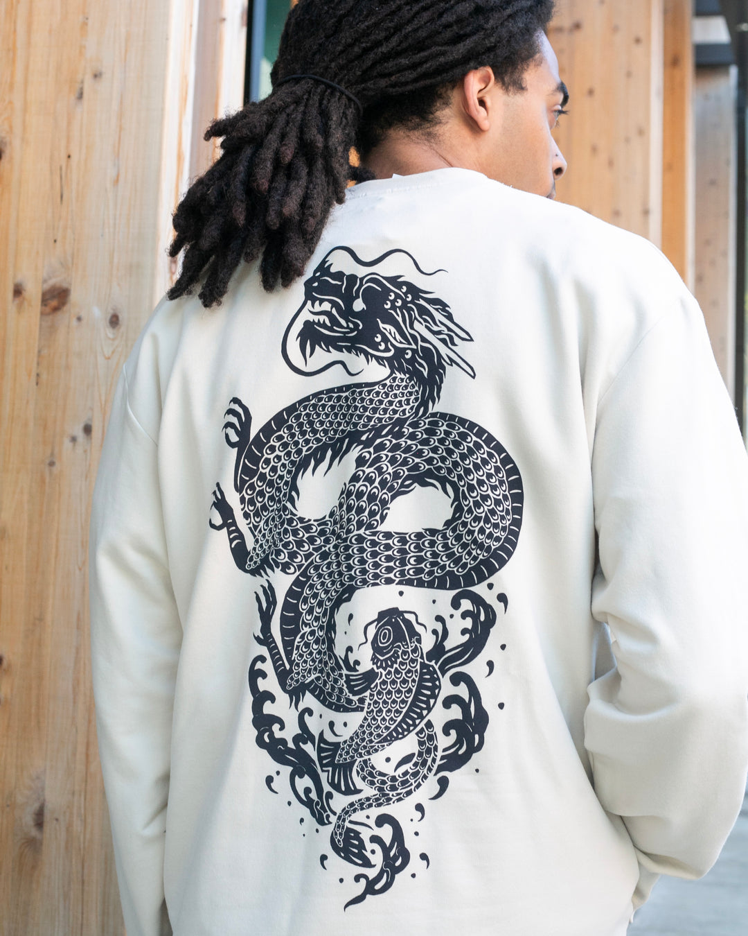 Kiriko Original Crewneck, Printed Koi-Dragon, Cream
