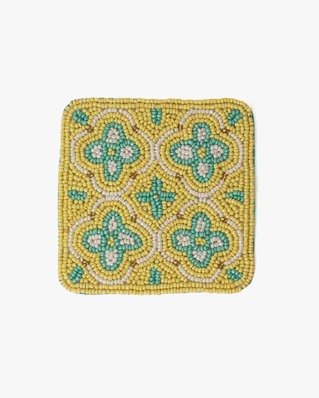 Coaster, Bisque, Beaded Flower Pattern Yellow
