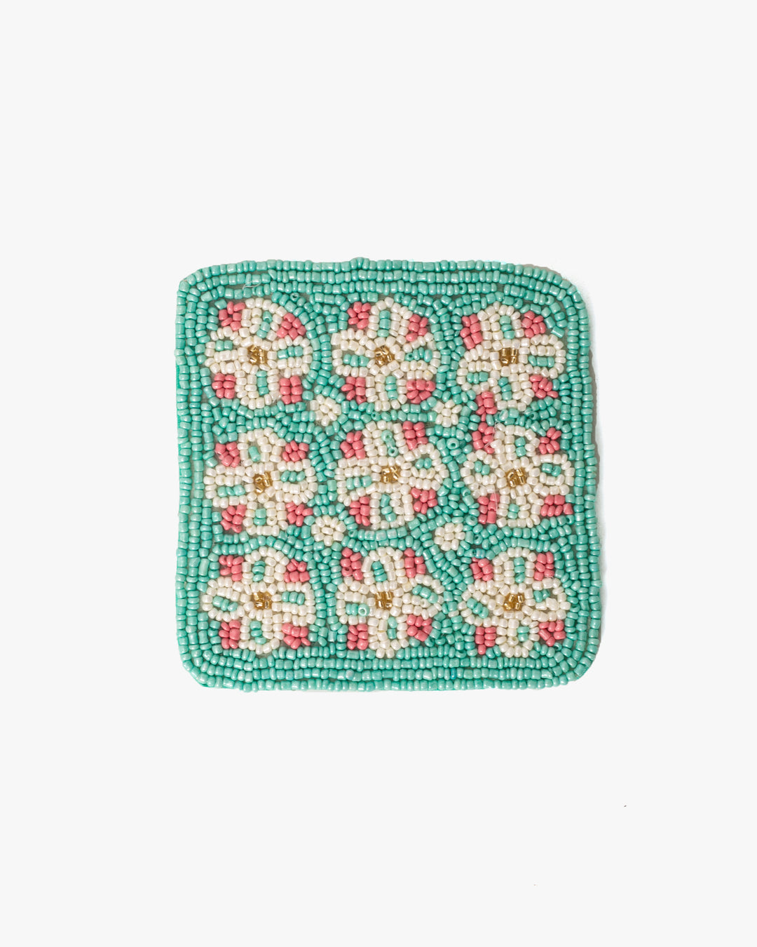 Coaster, Bisque, Beaded Flower Pattern Mint