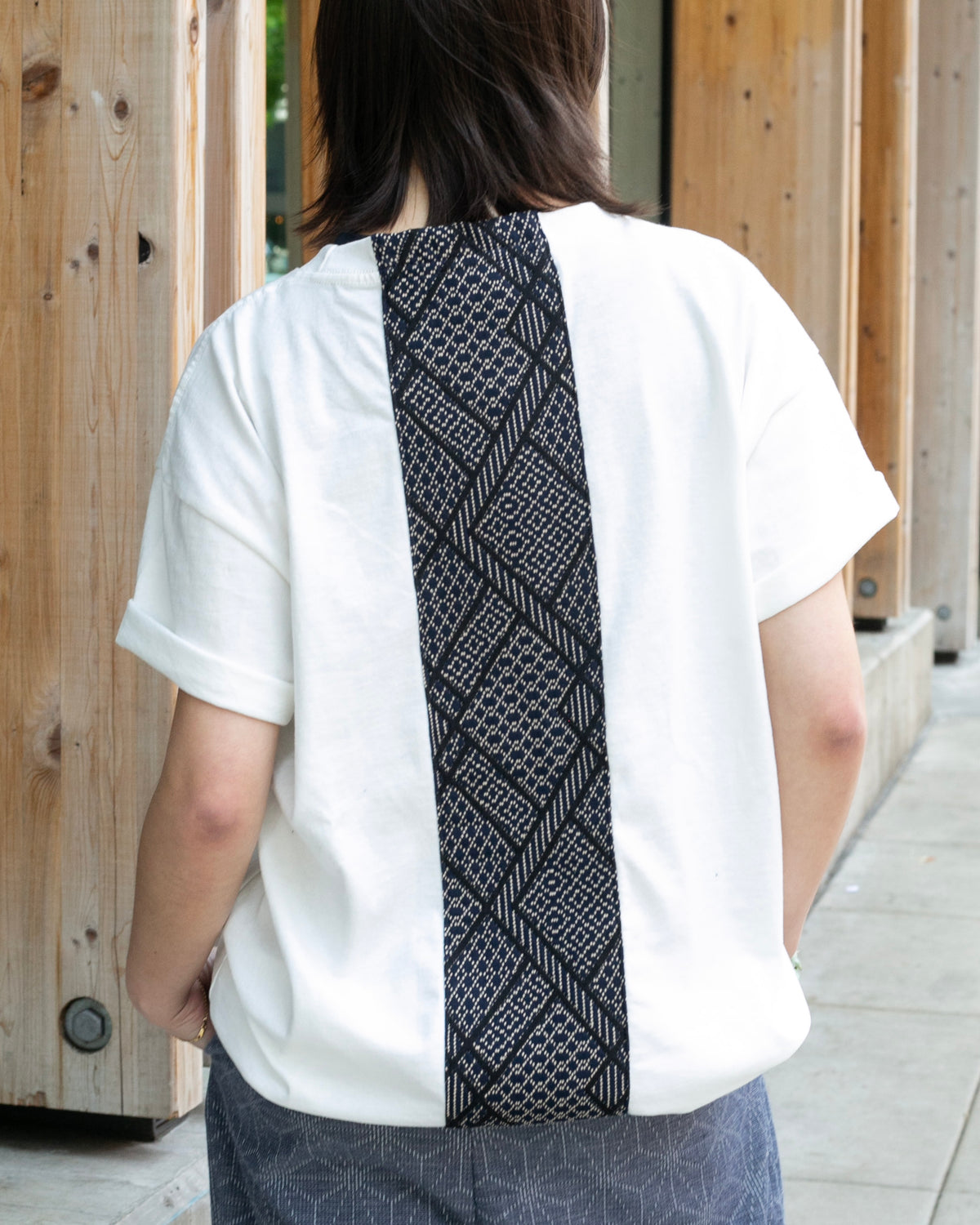 Kiriko Original Tee, 8 oz Cotton,  White with Navy Jacquard Weave Inlay
