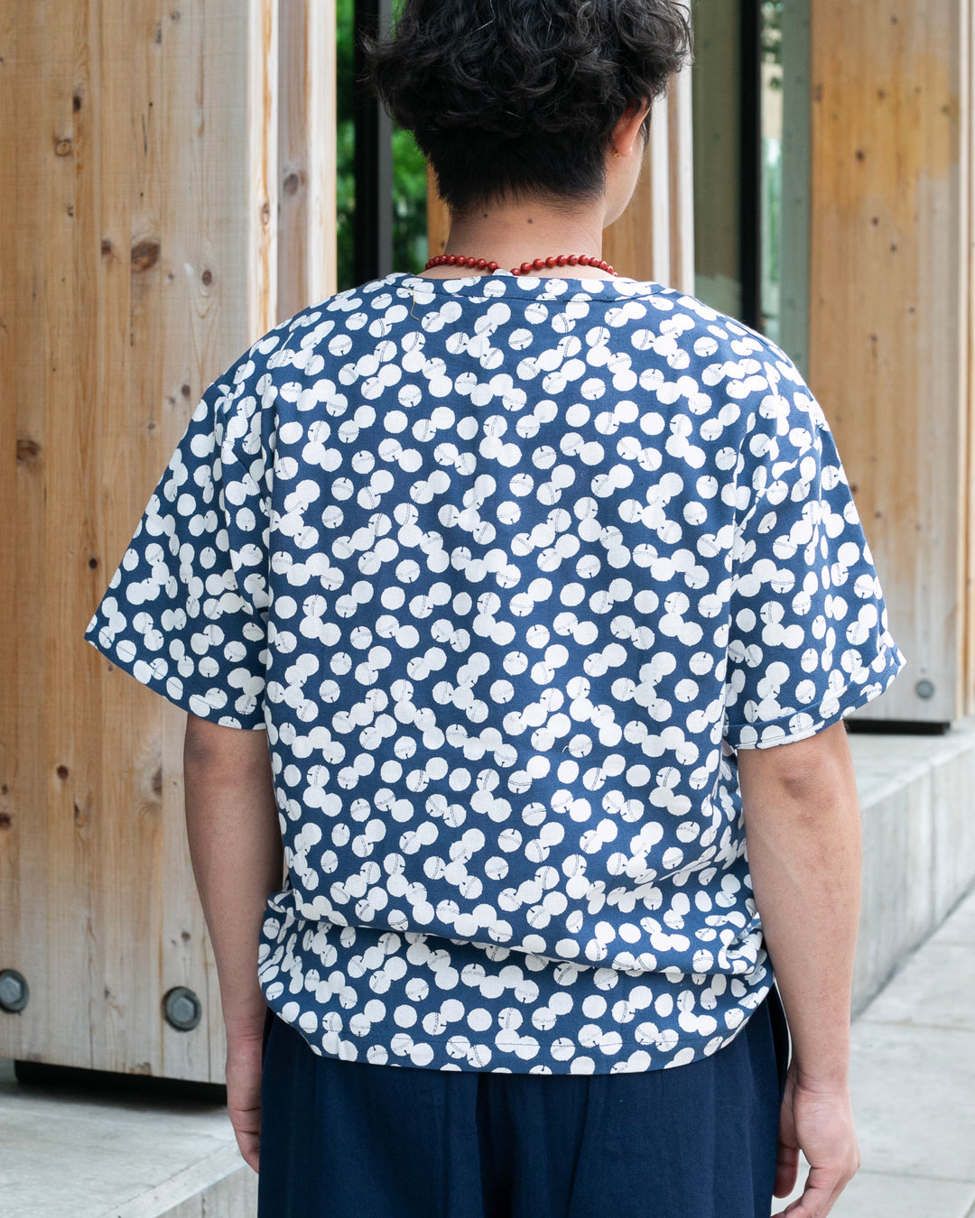 Wa-Modern, Short Sleeve Button Up Tunic, Blue