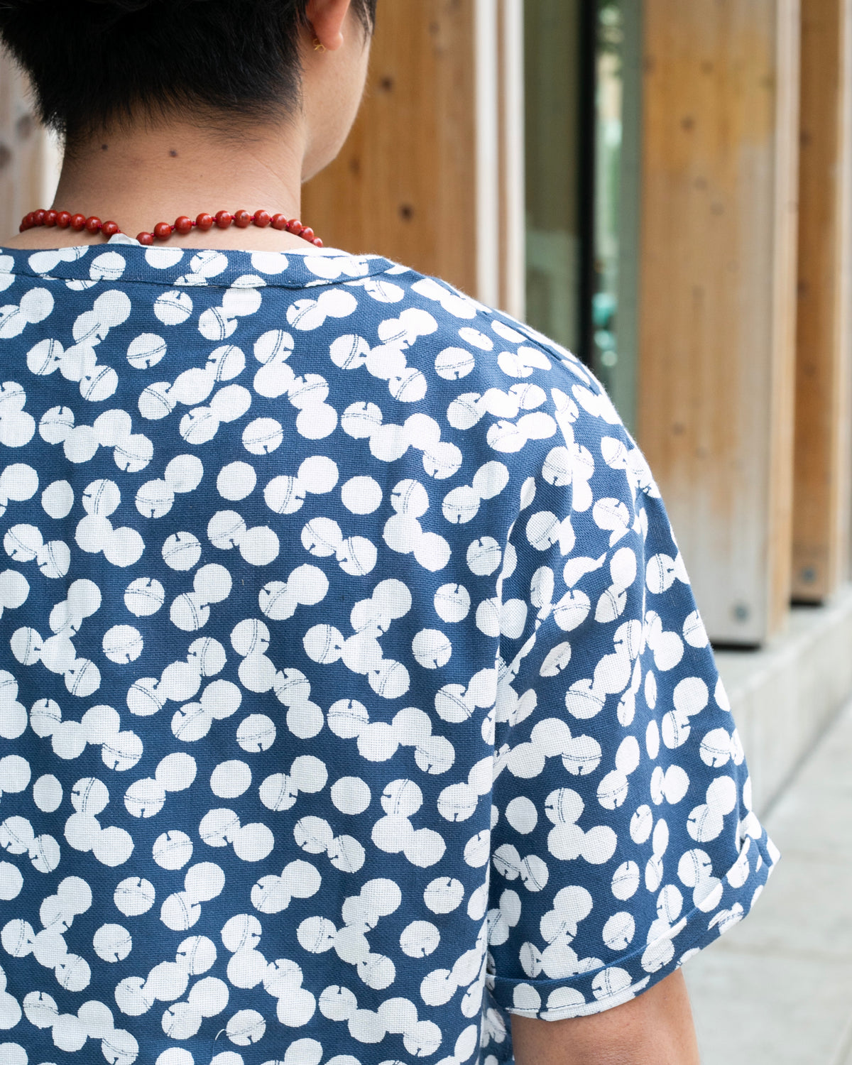 Wa-Modern, Short Sleeve Button Up Tunic, Blue