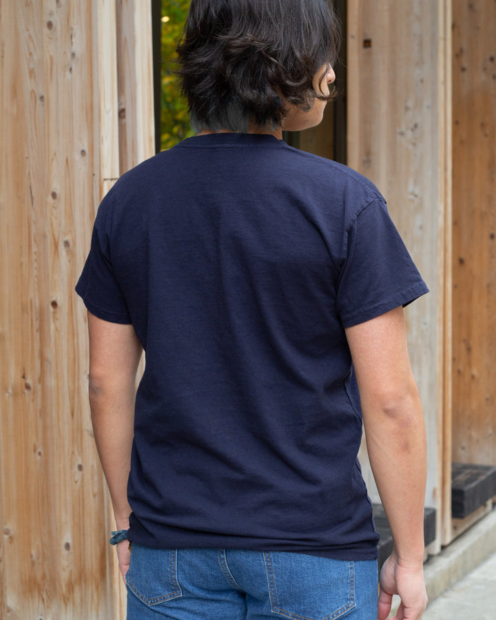 Kiriko Original Tee, 8oz Cotton, Henley Tee, Navy with Denim, Small Tsubaki