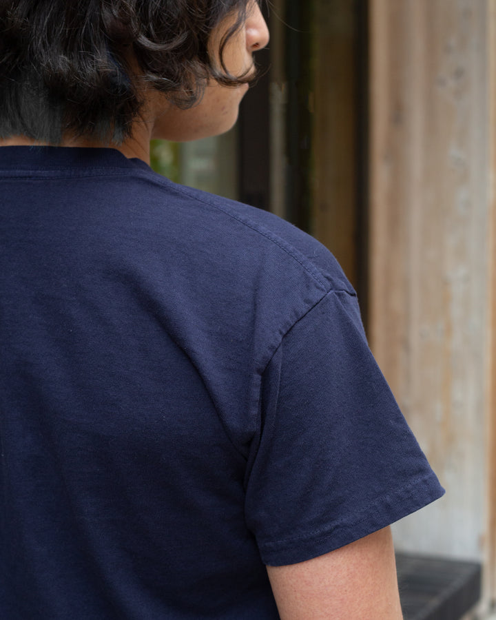 Kiriko Original Tee, 8oz Cotton, Henley Tee, Navy with Denim, Small Tsubaki
