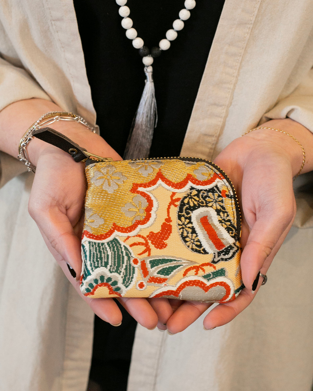 Kiriko Original Obi Zipper Wallet, Gray with Gold and Multicolor Accents