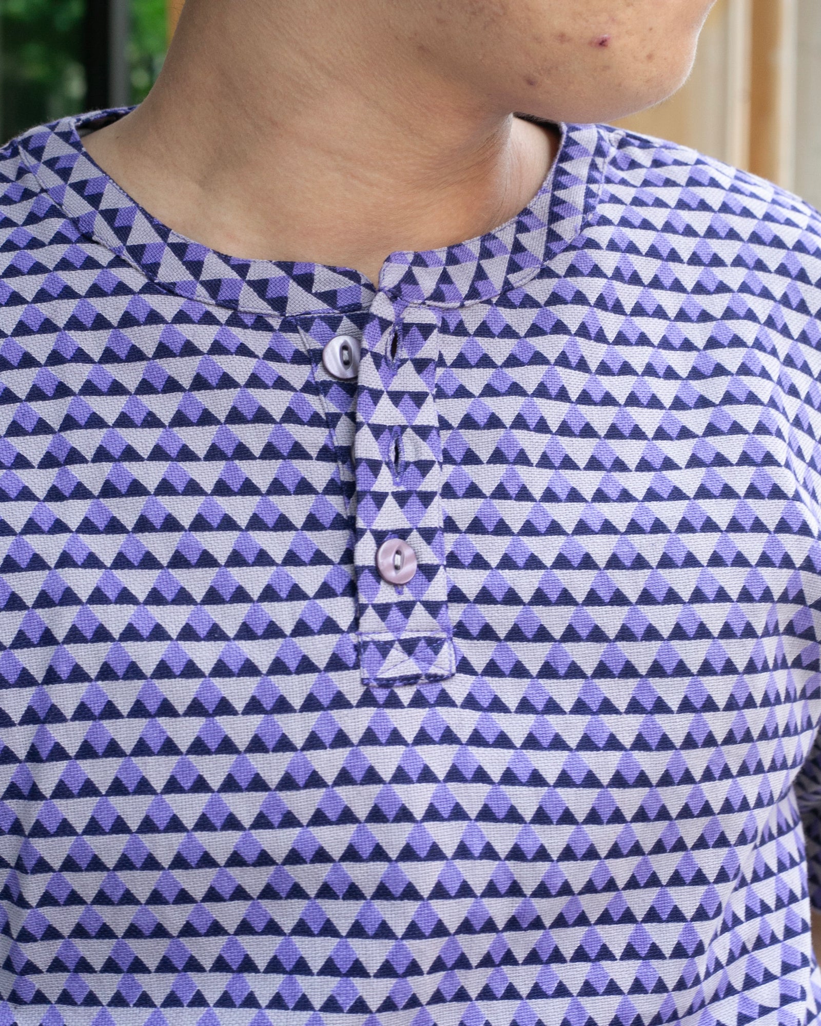 Wa-Modern, Short Sleeve Button Up Tunic, Purple