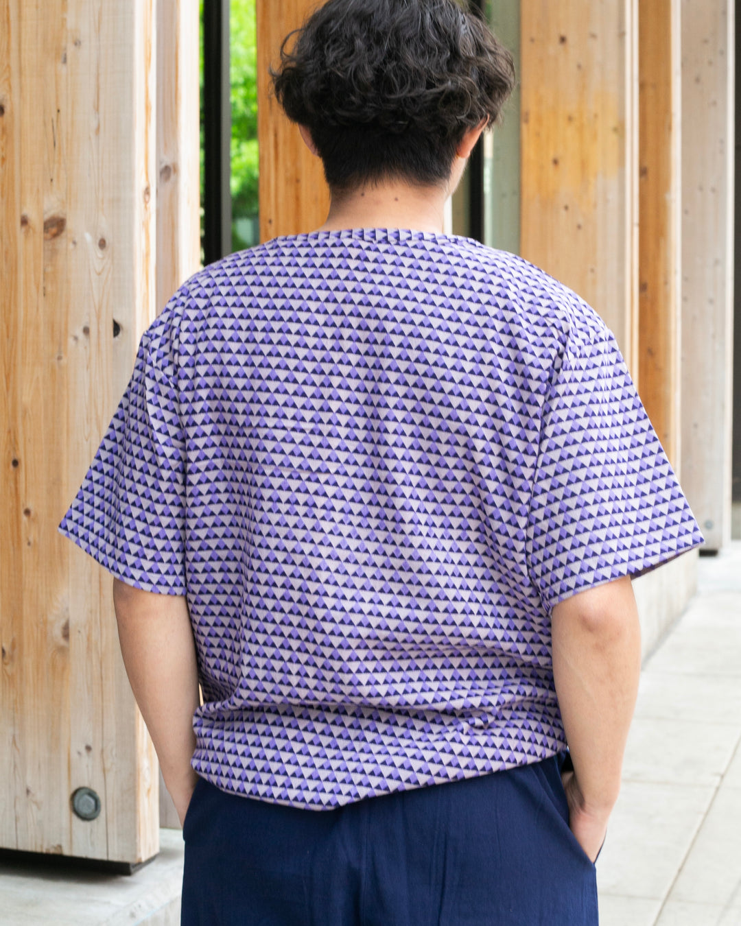Wa-Modern, Short Sleeve Button Up Tunic, Purple