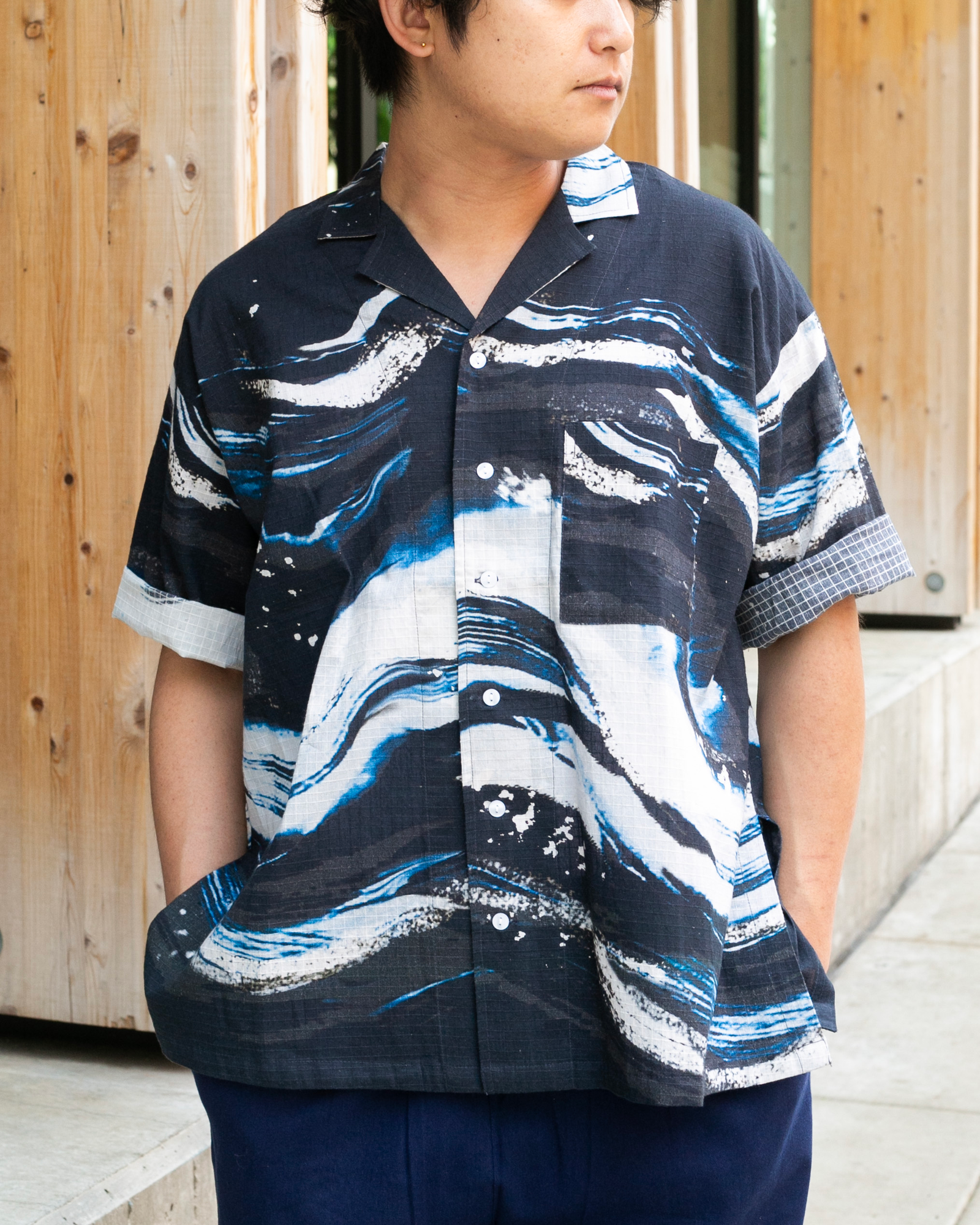 Wa-Modern, Short Sleeve Ripstop Button Up Shirt, Kon