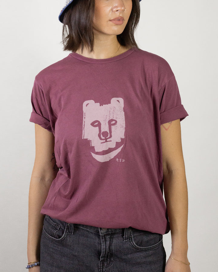 Kiriko Original Tee, 6oz Cotton, Printed Kuma, Semamori Embroidery, Fuschia