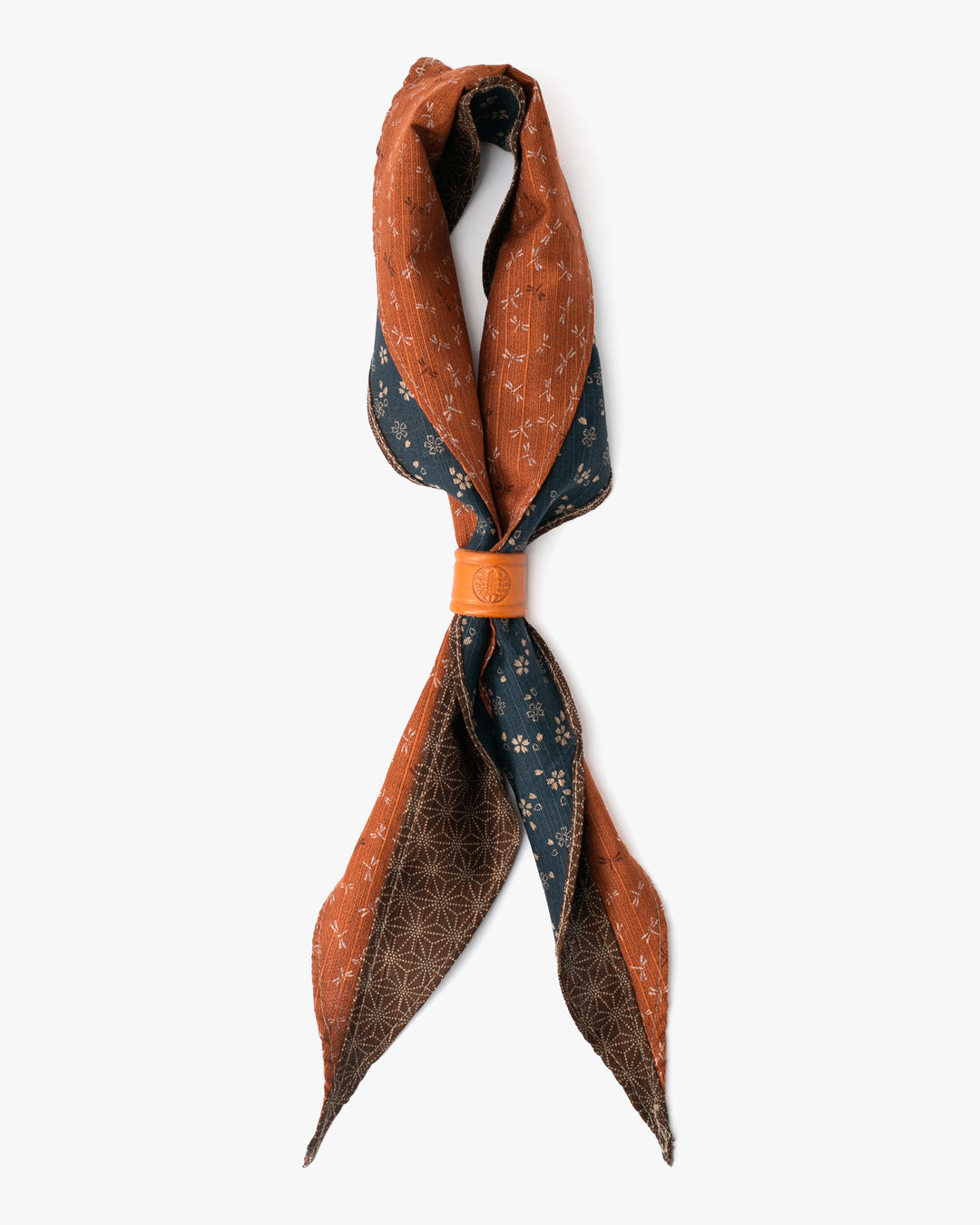 Kiriko Original Split Neckerchief, Persimmon Tonbo and Caramel Brown Dotted Asanoha