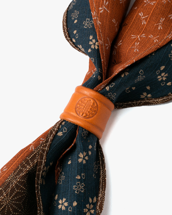 Kiriko Original Split Neckerchief, Persimmon Tonbo and Caramel Brown Dotted Asanoha