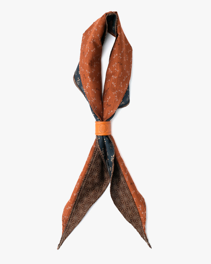 Kiriko Original Split Neckerchief, Persimmon Tonbo and Caramel Brown Dotted Asanoha