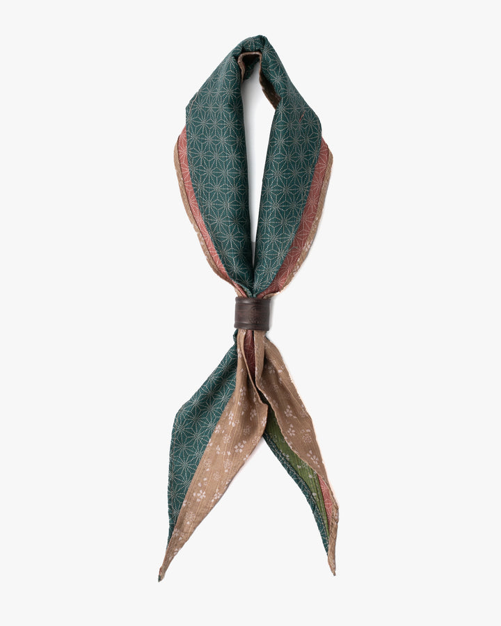 Kiriko Original Split Neckerchief, Tan Sakura and Teal Dotted Asanoha