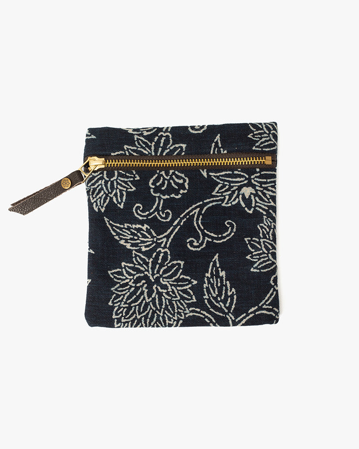 Kiriko Original Flat Zipper Pouch, Small, Indigo Katazome