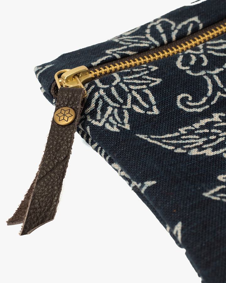 Kiriko Original Flat Zipper Pouch, Small, Indigo Katazome