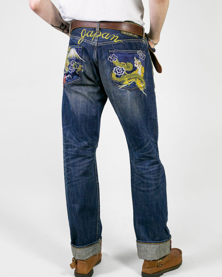 Japanese Repro Denim Jeans, Eternal, Tiger and Dragon Embroidery, Satin Pockets - 32