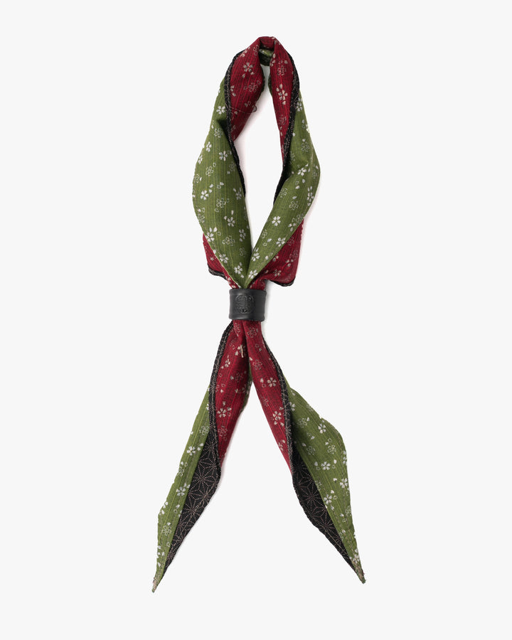 Kiriko Original Split Neckerchief, Green Sakura and Brown Dotted Asanoha