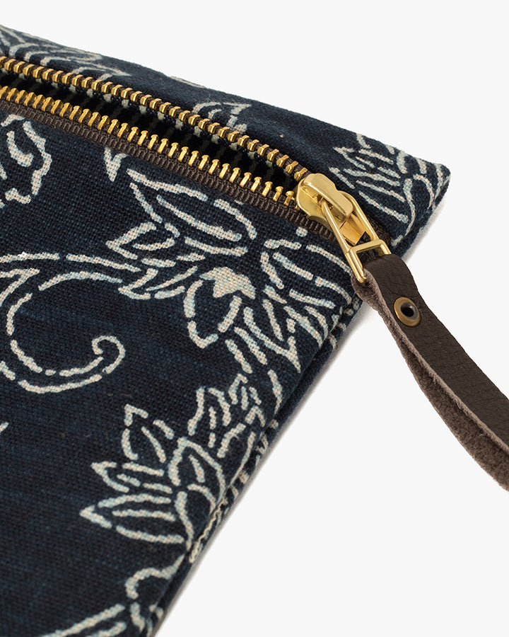 Kiriko Original Flat Zipper Pouch, Small, Indigo Katazome