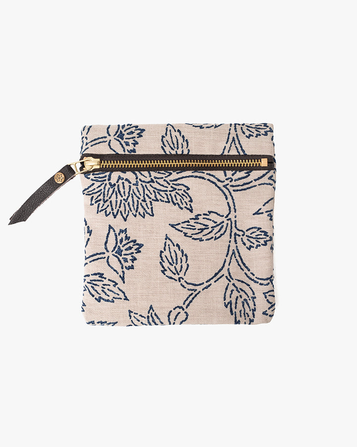 Kiriko Original Flat Zipper Pouch, Small, Cream Katazome