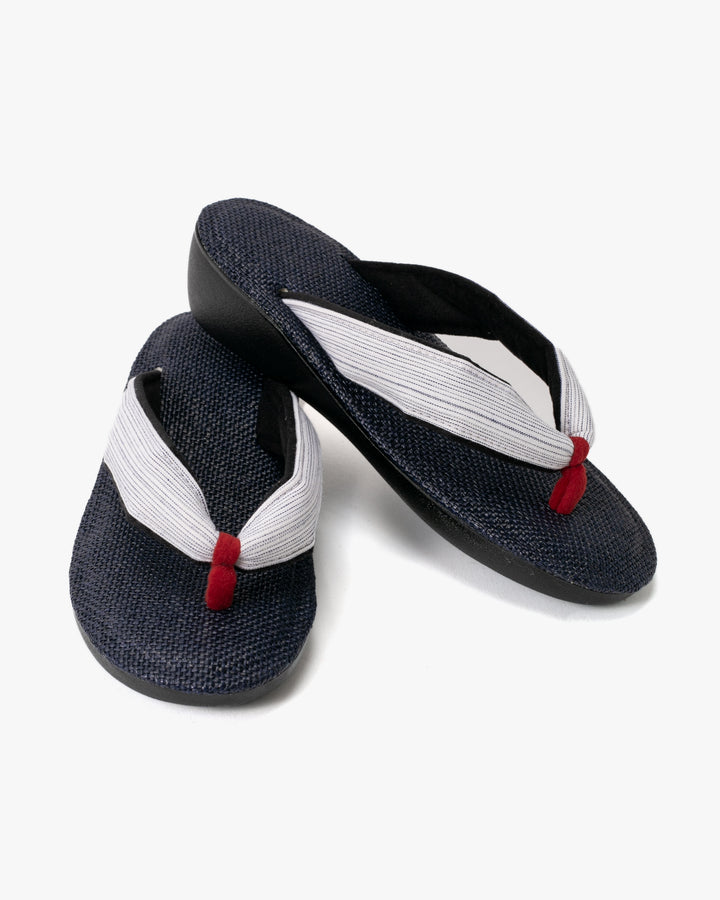 Yamato Kobo, Setta Sandals, Indigo with Black and White Thin Shima