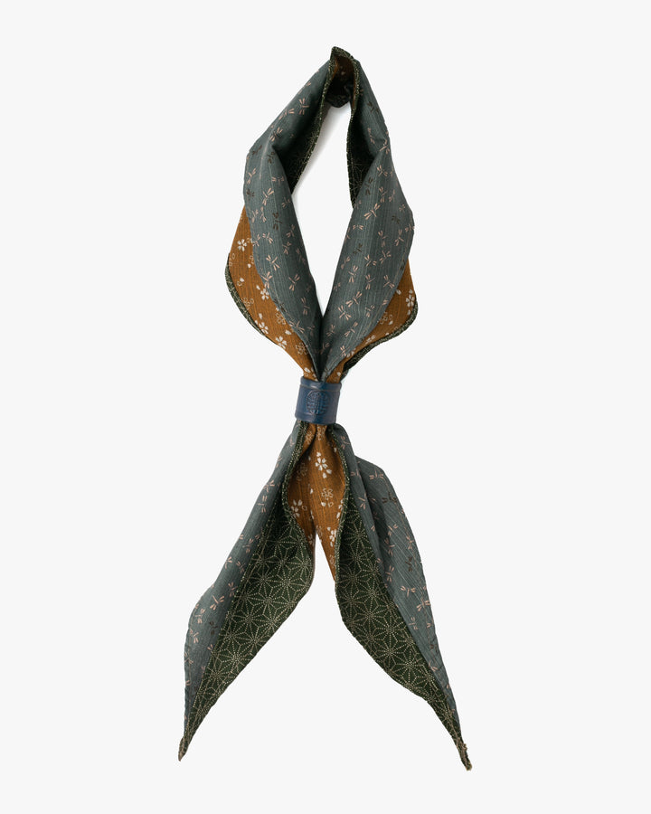 Kiriko Original Split Neckerchief, Blue Tonbo and Forest Green Dotted Asanoha