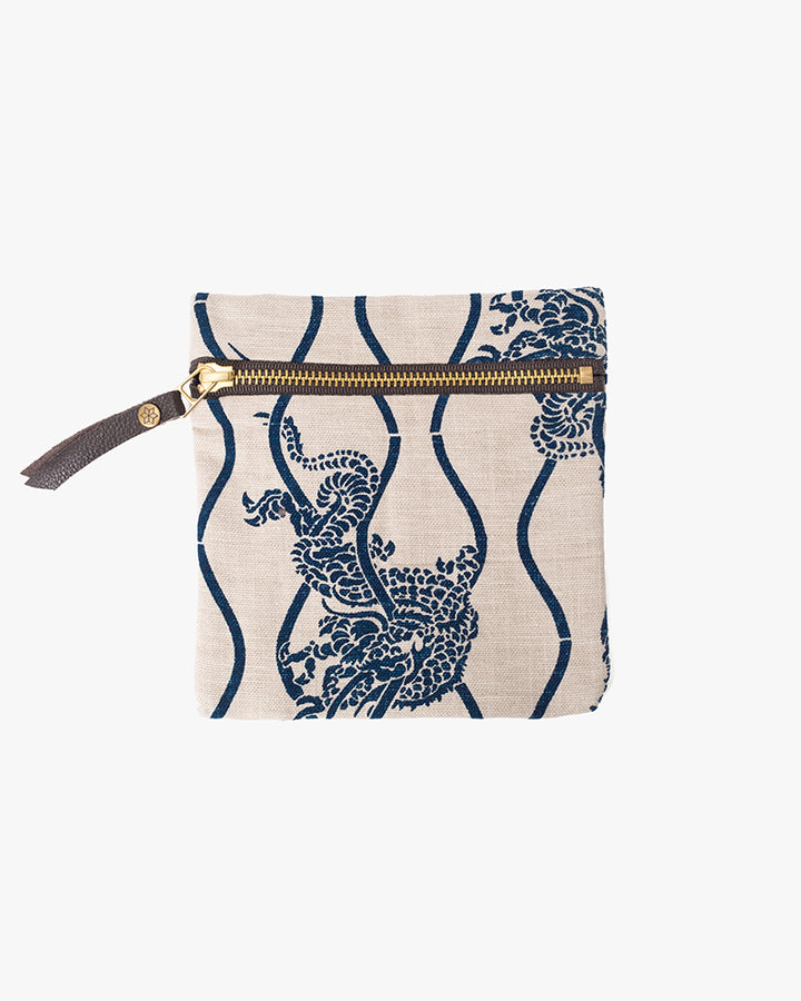 Kiriko Original Flat Zipper Pouch, Small, Cream Tachiwaku Dragon