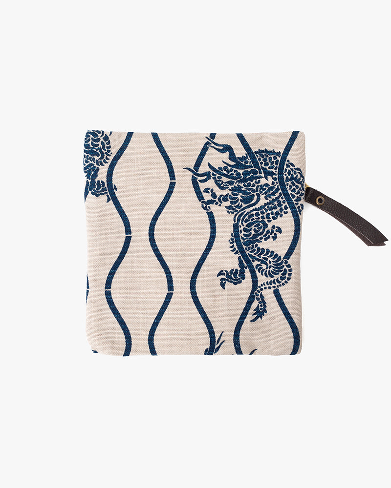 Kiriko Original Flat Zipper Pouch, Small, Cream Tachiwaku Dragon
