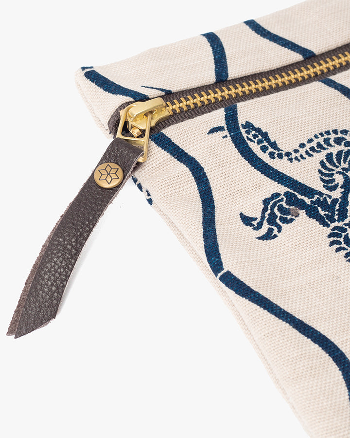 Kiriko Original Flat Zipper Pouch, Small, Cream Tachiwaku Dragon