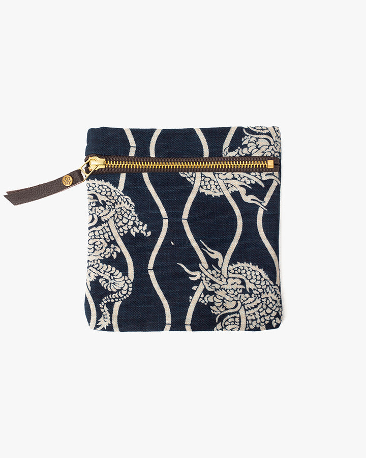 Kiriko Original Flat Zipper Pouch, Small, Indigo Tachiwaku Dragon