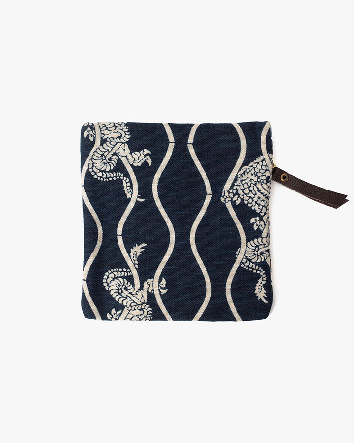 Kiriko Original Flat Zipper Pouch, Small, Indigo Tachiwaku Dragon