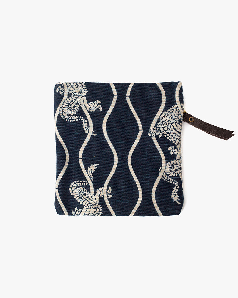 Kiriko Original Flat Zipper Pouch, Small, Indigo Tachiwaku Dragon