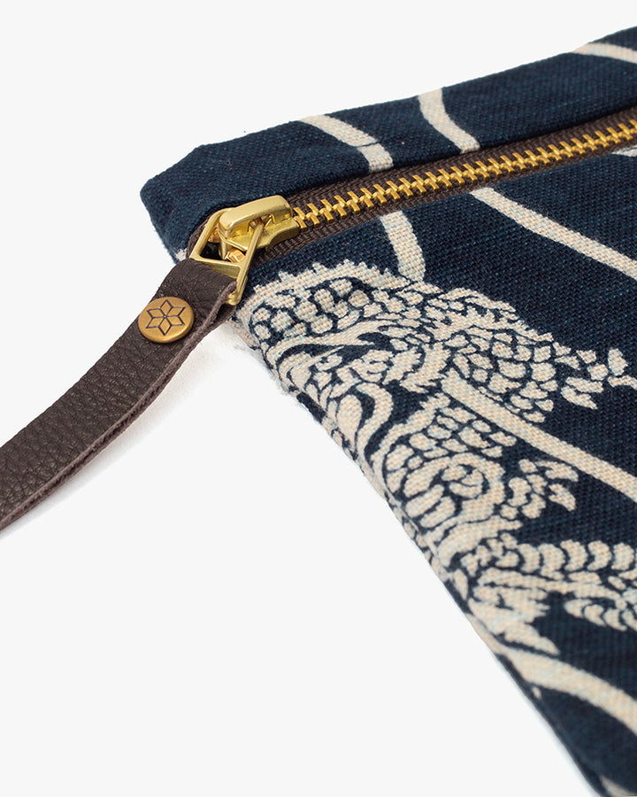 Kiriko Original Flat Zipper Pouch, Small, Indigo Tachiwaku Dragon