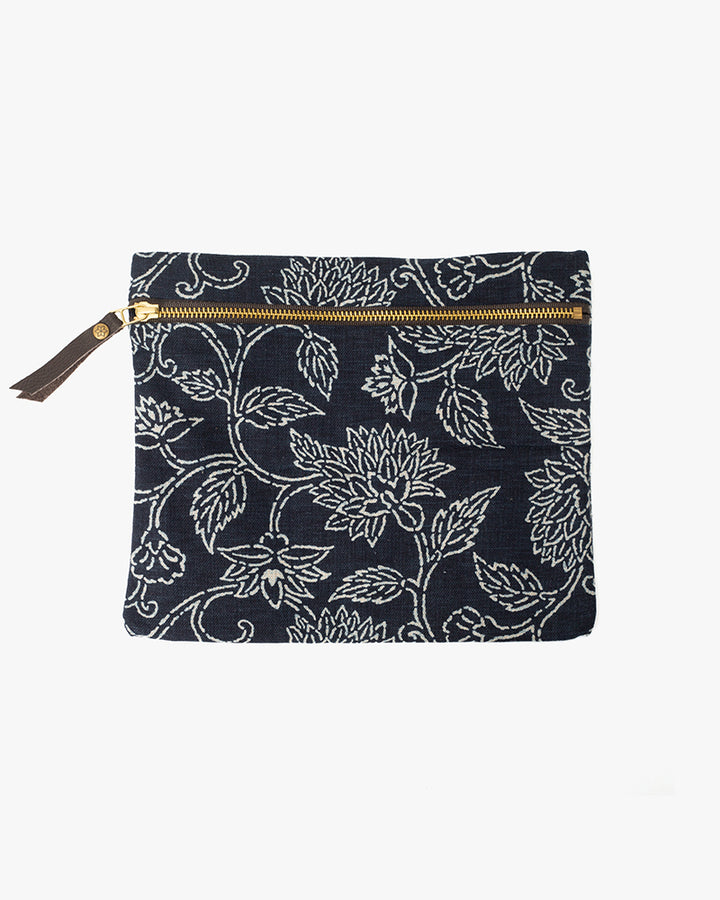 Kiriko Original Flat Medium Zipper Pouch, Indigo Katazome