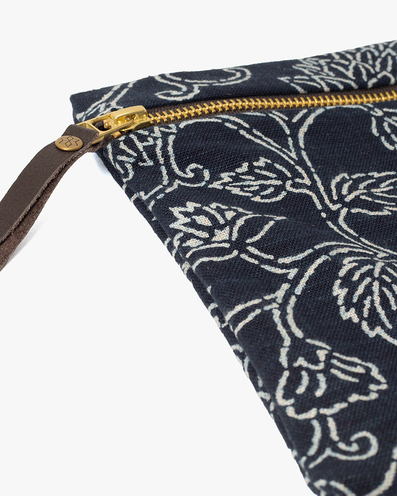 Kiriko Original Flat Medium Zipper Pouch, Indigo Katazome