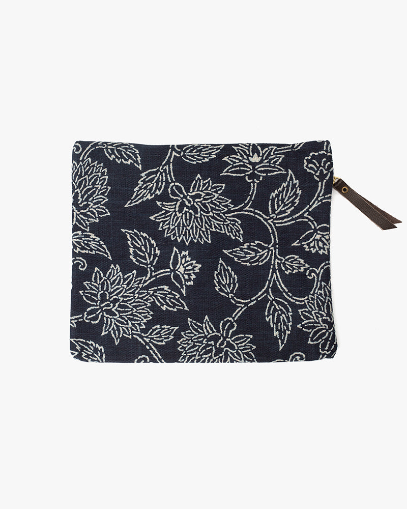 Kiriko Original Flat Medium Zipper Pouch, Indigo Katazome