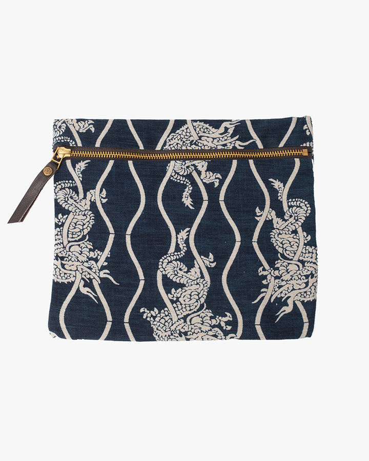 Kiriko Original Flat Medium Zipper Pouch, Indigo Tachiwaku Dragon